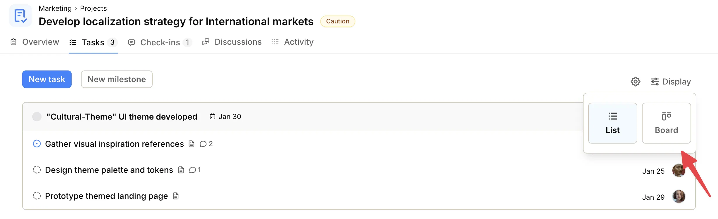 Screenshot: Switch to Kanban view